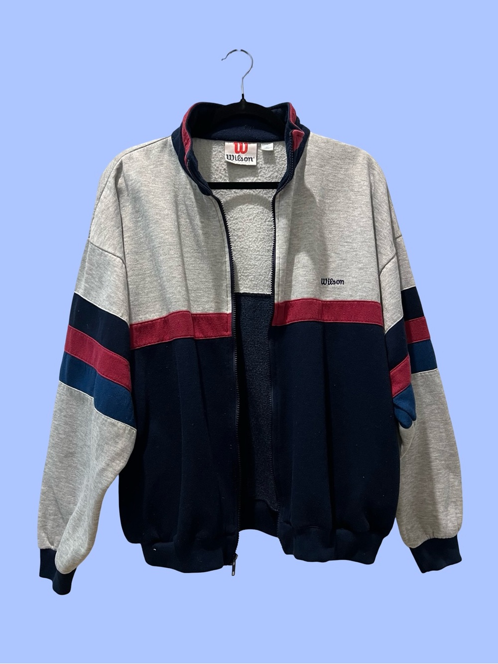 VINTAGE Wilson Men’s Colorblock Track Jacket - Navy, Gray & Red